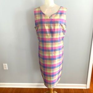 Pure & Simple pastel plaid silk dress lined sheath size 12 NWOT, never worn
